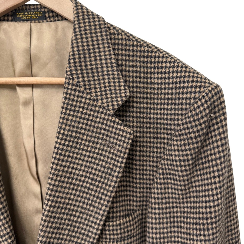 Trotters Club Blazer 42R Brown Houndstooth Wool Camel Hair Sport Coat Academia